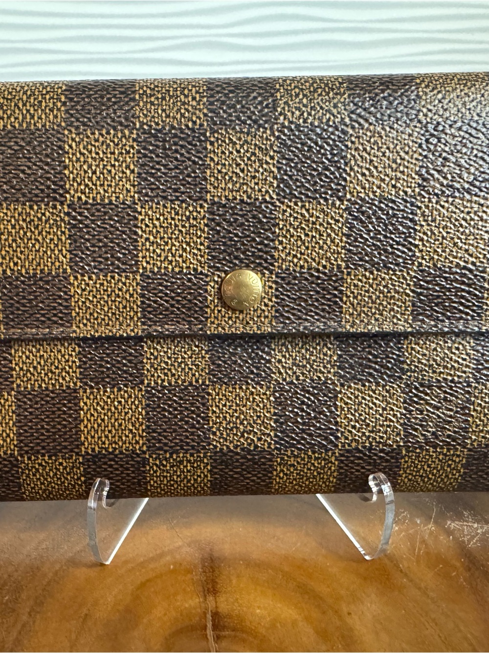 Vintage Louis Vuitton Brown Damier Ebene Flap Wallet with Gold Snap- Cash Wallet